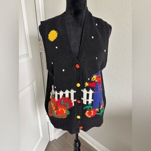 Vintage Karen Scott Halloween novelty knit sweater vest scarecrow and pumpkin PL